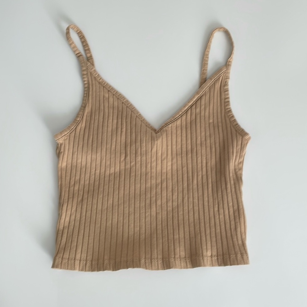 Divided Ribbed Spaghetti Strap Crop Top V Neck Tank